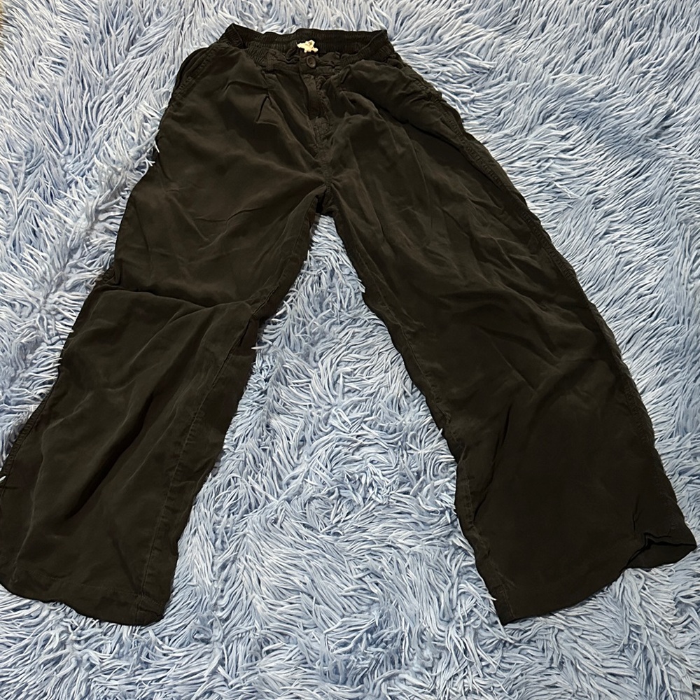 aerie Black Elastic Waist Pants with Button Detail